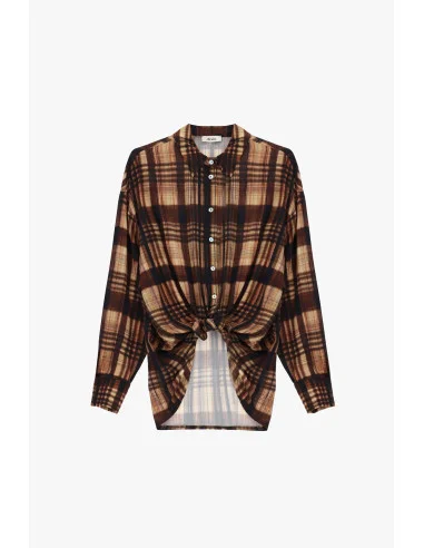 Plaid Blouse with Front Knot and Relaxed Fit Dixie