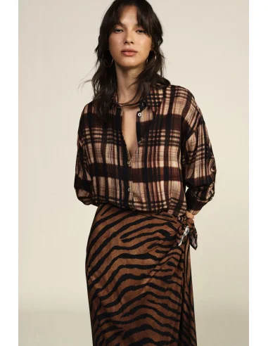 Plaid Blouse with Front Knot and Relaxed Fit Dixie