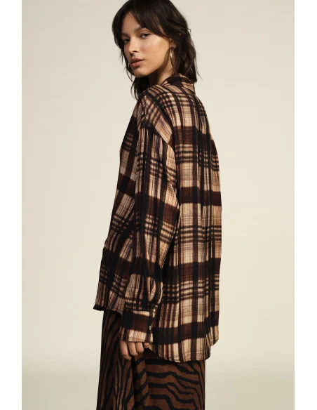 Plaid Blouse with Front Knot and Relaxed Fit Dixie