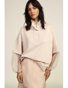 Sweatshirt with Sheer Balloon Sleeves and Zip Dixie