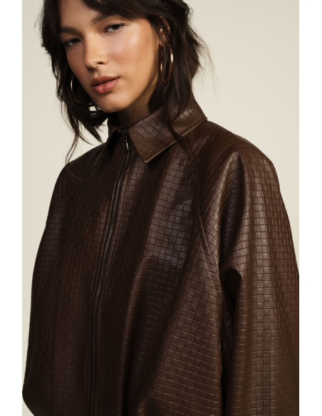 Veste en simili cuir à manches larges et fermeture éclair Dixie - V...