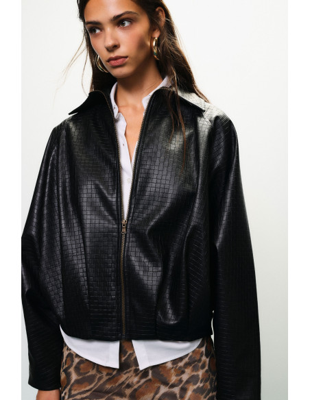 Faux Leather Jacket with Wide Sleeves and a Dixie Zip - Vestiti Fir...