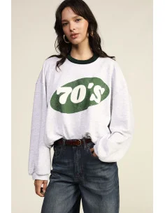 Sweat-shirt à col rond avec imprimé 70's et bas asymétrique Dixie