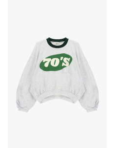 Dixie Crew-neck Sweatshirt with 70s Print and Asymmetrical Hem - Ve... 2