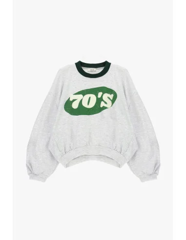 Crew-Neck Sweatshirt with 70s Print and Asymmetrical Hem Dixie