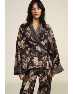 Dixie Short Floral Print Coat with Belt - Vestiti Firmati Life Smiles