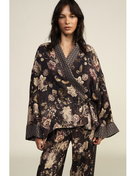 Cappotto Corto Fantasia Floreale Con Cintura Dixie
