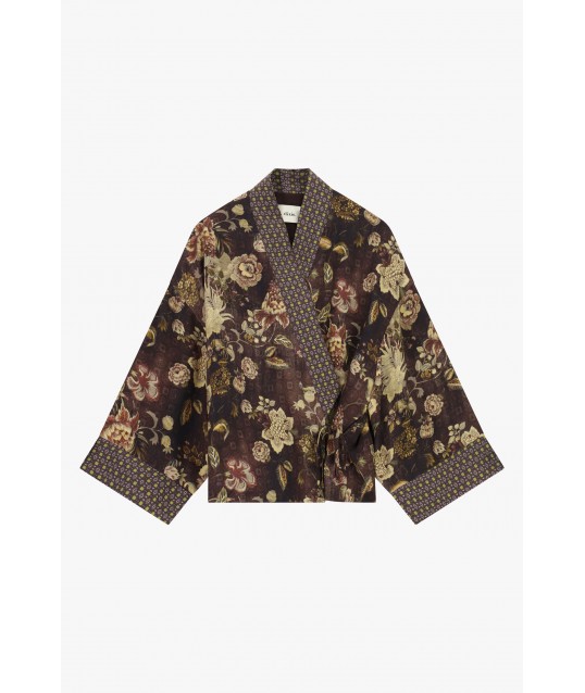 Manteau court à motif floral avec ceinture Dixie