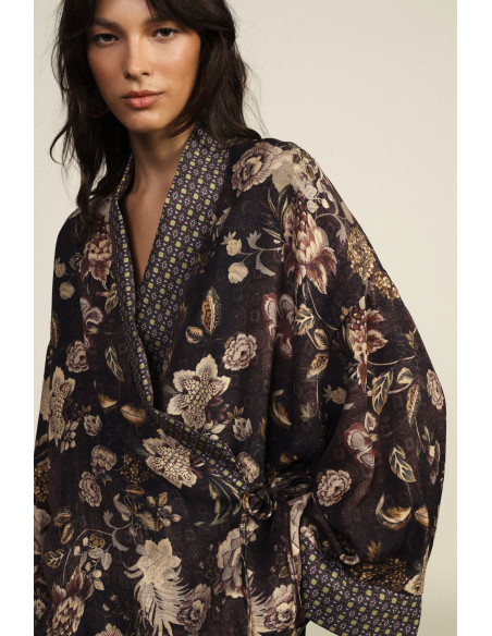 Cappotto Corto Fantasia Floreale Con Cintura Dixie