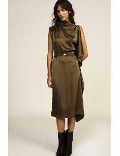 Dixie Asymmetrical Midi Dress with Belt and Ruffles - Designer Dresses...