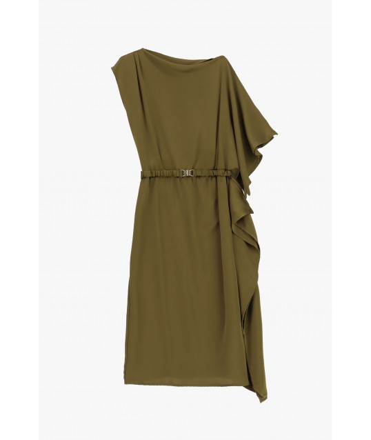 Robe midi asymétrique avec ceinture et volants Dixie