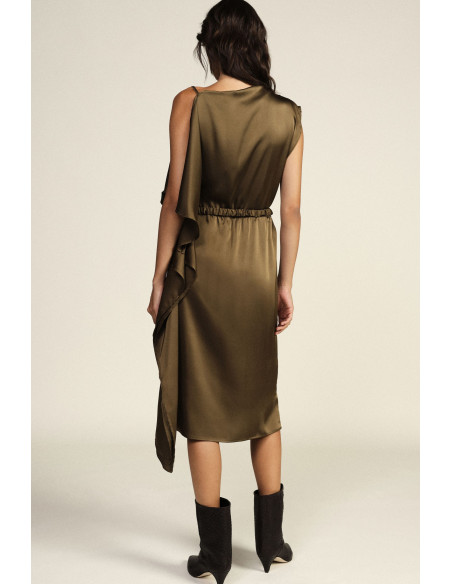 Dixie Asymmetrical Midi Dress with Belt and Ruffles - Designer Dresses...
