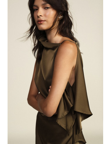 Dixie Asymmetrical Midi Dress with Belt and Ruffles - Designer Dresses...
