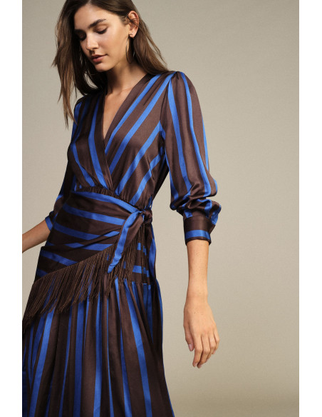 Long Striped Dress with V-neck and Fringing – Dixie - Vestiti Firma...