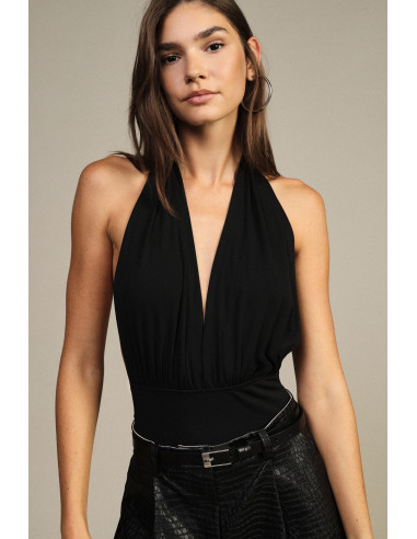 Body moulant à décolleté plongeant croisé et nœud Dixie - Vêtements de créateurs...