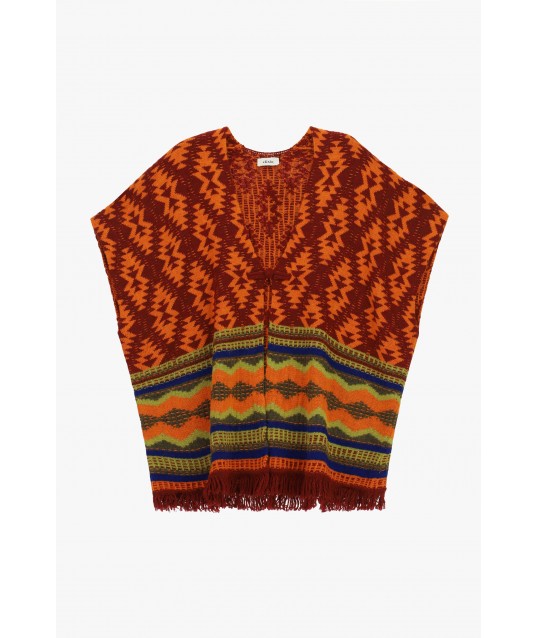 Poncho Fantasia Geometrica Con Frange Dixie