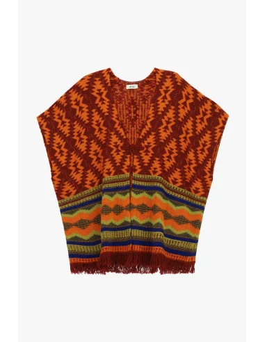 Poncho Fantasia Geometrica Con Frange Dixie