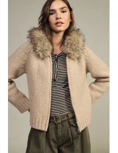 Cardigan with Zip and Fur-Trimmed Hood Dixie