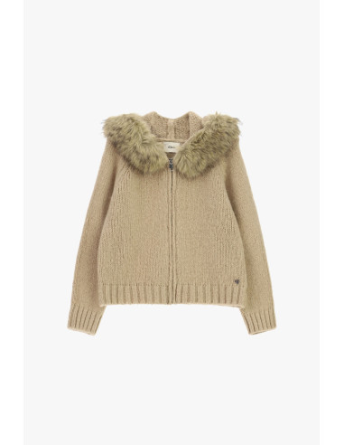Cardigan zippé à capuche bordée de fourrure Dixie