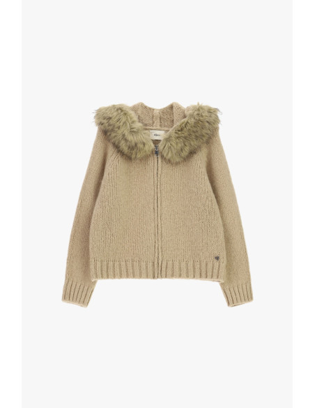 Cardigan with Zip and Fur-Trimmed Hood Dixie