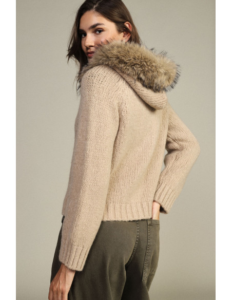 Cardigan with Zip and Fur-Trimmed Hood Dixie