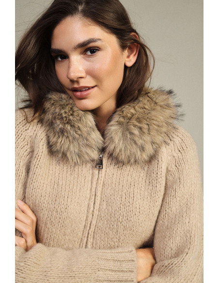 Cardigan with Zip and Fur-Trimmed Hood Dixie