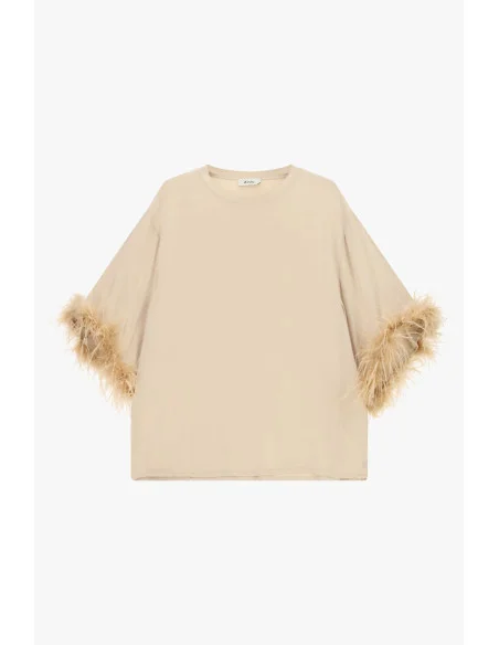Oversized Sweater with Three-Quarter Sleeves and Feathers Dixie