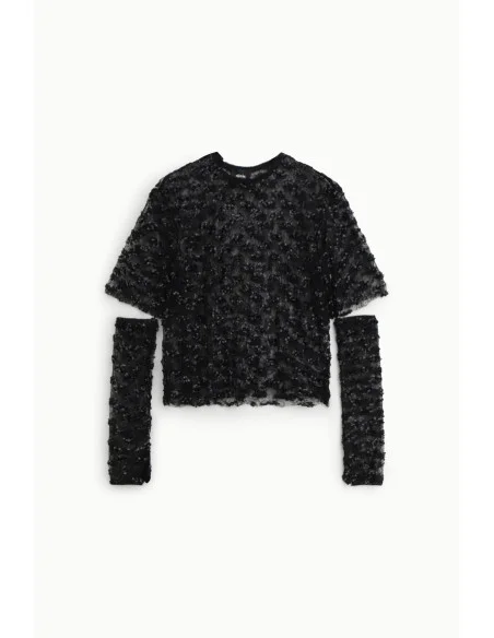 Textured Cropped Top with Removable Sleeves Dixie