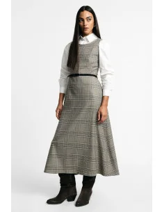 Long, Flared Chequered Dress with Belt – Please