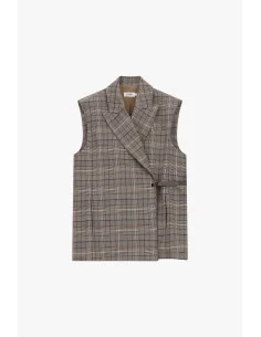 Gilet à carreaux avec ceinture sur le côté et revers, Please 2