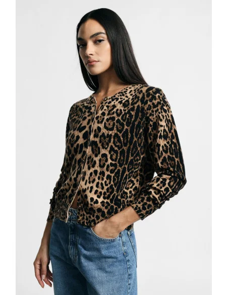 Animal-print cardigan with front buttons – Please