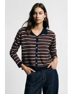 Striped Cardigan with Buttons and Polo Collar – Please