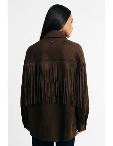 Fringed Shirt Jacket with Front Pockets, Please