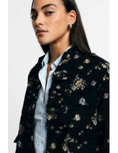 Veste-chemise courte à motif floral et boutons « Please »