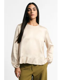 Blouse à col rond avec volant et manches longues Please