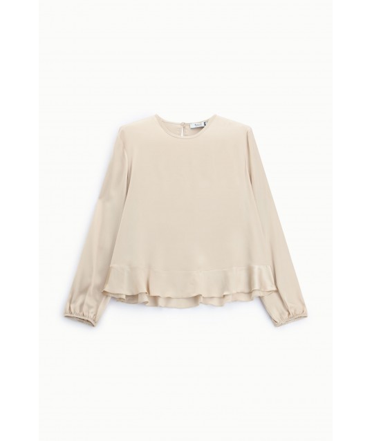 Blusa Girocollo Con Volant E Maniche Lunghe Please