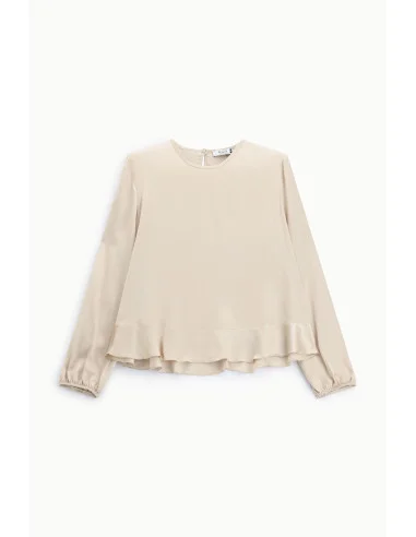 Blusa Girocollo Con Volant E Maniche Lunghe Please