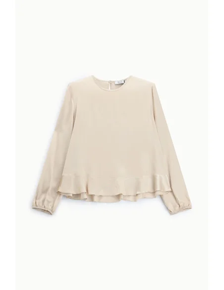 Blouse à col rond avec volant et manches longues Please