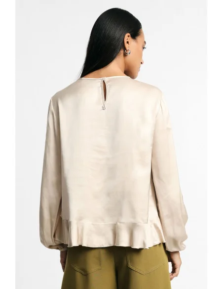 Blusa Girocollo Con Volant E Maniche Lunghe Please