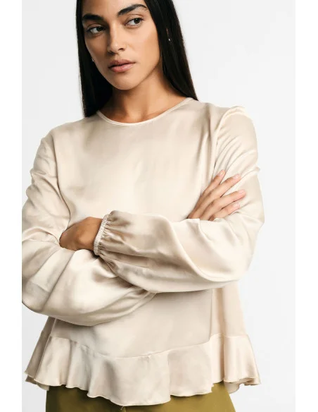 Blouse à col rond avec volant et manches longues Please