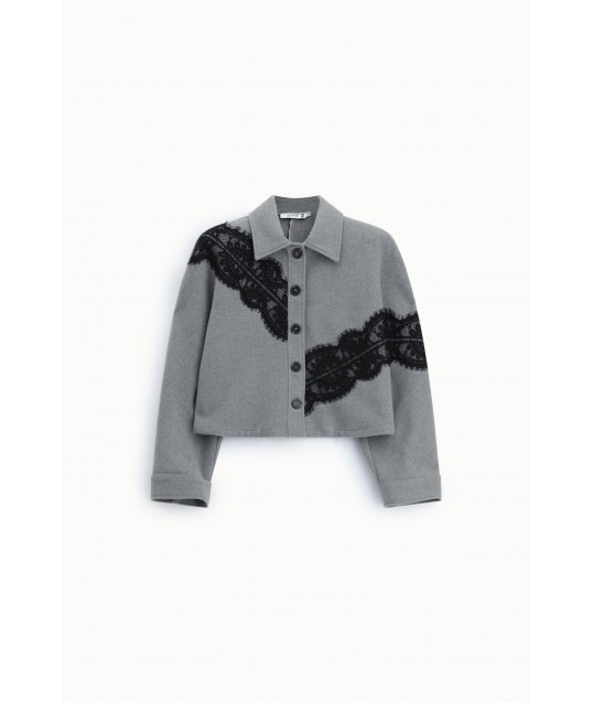 Veste-chemise courte avec empiècements en dentelle Please