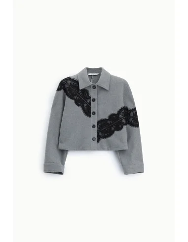 Veste-chemise courte avec empiècements en dentelle Please