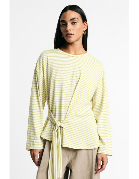 T-Shirt A Righe Con Nodo Laterale E Maniche Lunghe Please