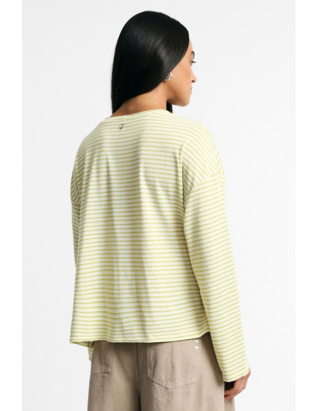T-shirt à rayures avec nœud latéral et manches longues Please