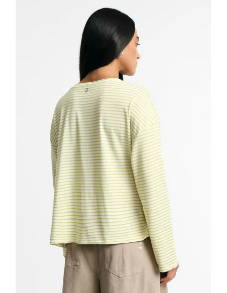 T-shirt à rayures avec nœud latéral et manches longues Please