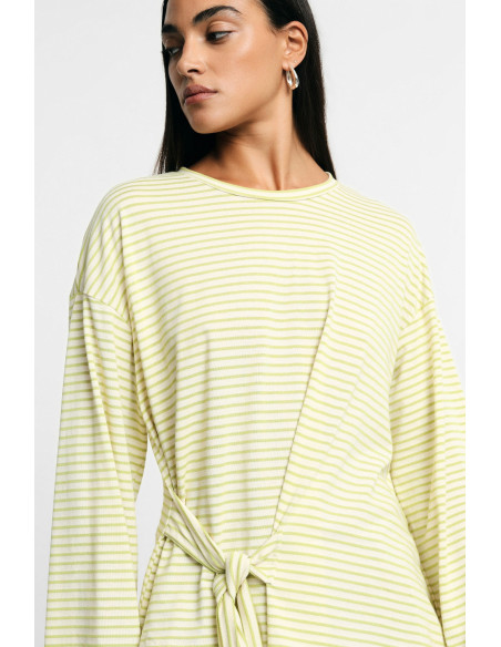T-Shirt A Righe Con Nodo Laterale E Maniche Lunghe Please