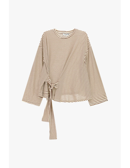 T-Shirt A Righe Con Nodo Laterale E Maniche Lunghe Please