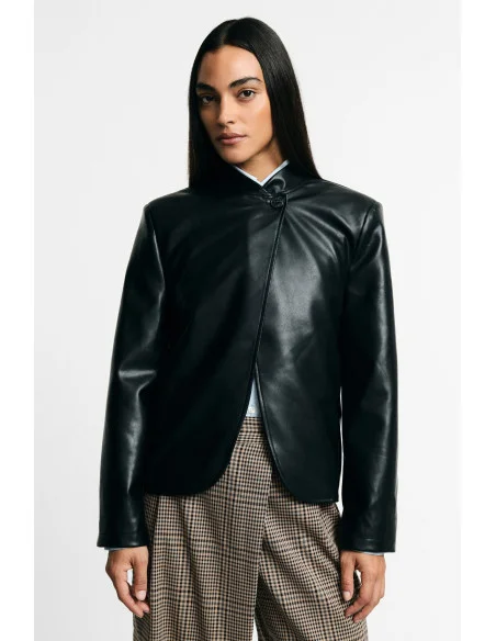 Cropped Blazer with Asymmetric Button Closure Please