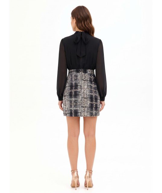 Abito Corto Effetto 2 Pezzi Con Top In Georgette E Gonna In Tweed Bouclé Con Lurex Rinascimento