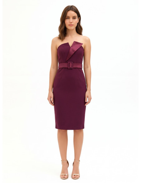 Rinascimento Sheath Dress in Technical Fabric with Satin Lapel and Matching Rigid Belt